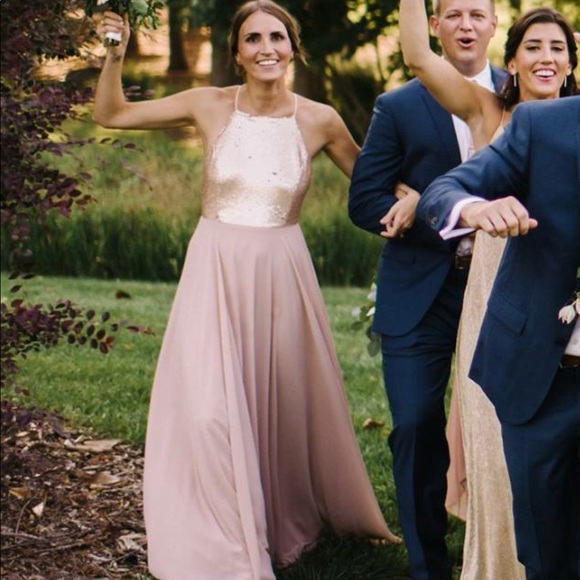 blush and gold bridesmaid dresses